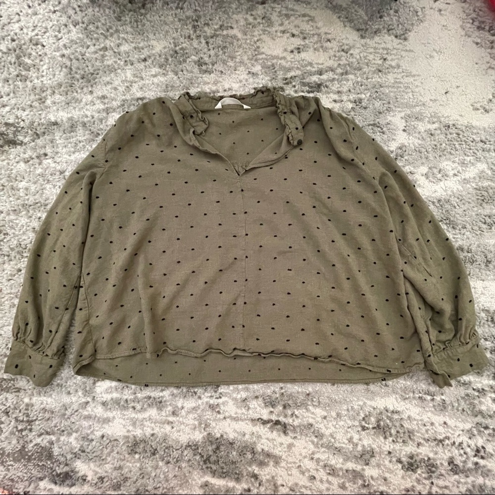 Blouse - Green with Black Polka Dots (Zara)